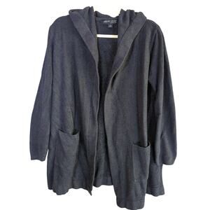Barefoot Dreams Sweater Womens M Blue Cozychic Lite‎ Open Cardigan Pockets Hood